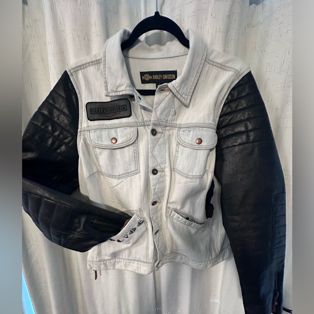 Harley-Davidson® Women's Leather Sleeve Denim Casual Jacket